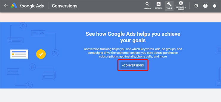 روی گزینۀ conversions کلیک کنید