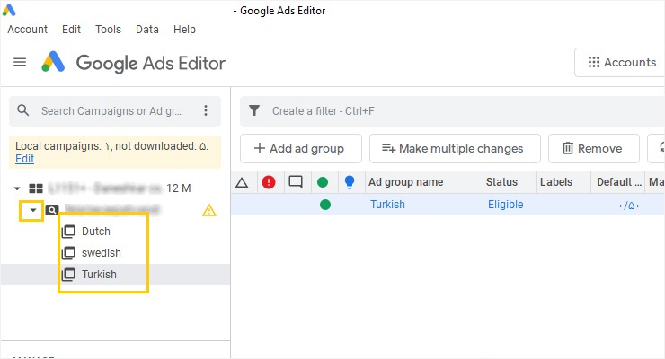 اد گروپ‌ها در google ads editor