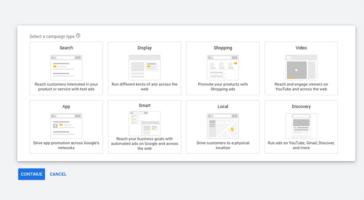 نوع کمپین در گوگل ادز 