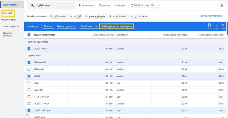 تطبیق کلمات کلیدی با سرچ ترم توسط گوگل ادز