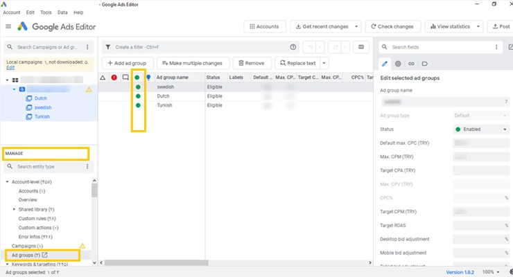 انتخاب اد گروپ در گوگل ادز ادیتور