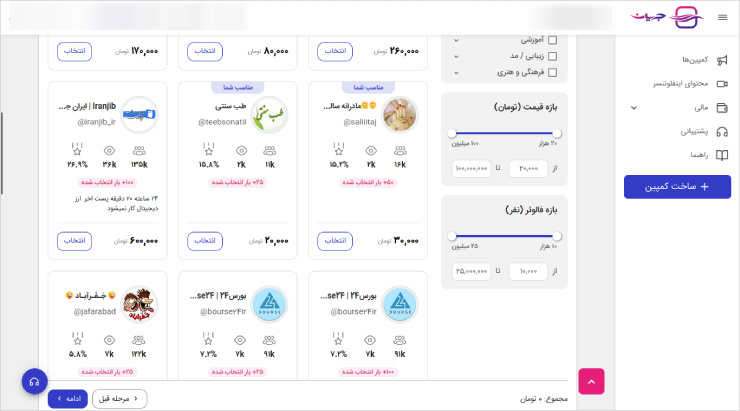 تعرفه و تعداد فالوور کانال‌های تلگرامی