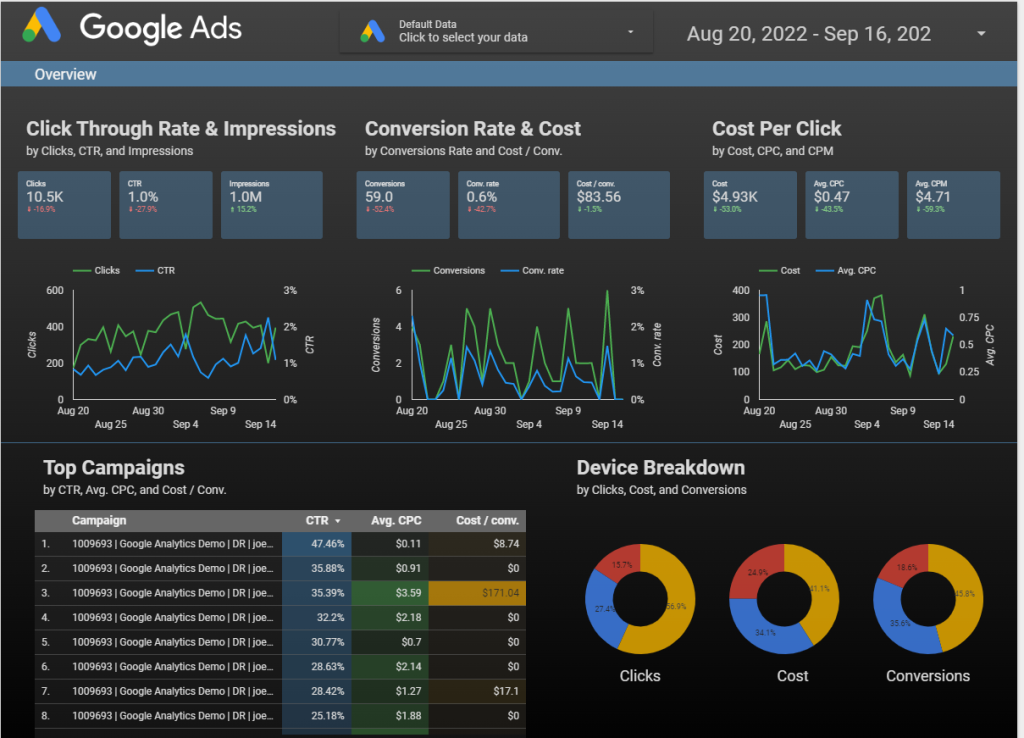 قالب آماده Google Ads Overview Report