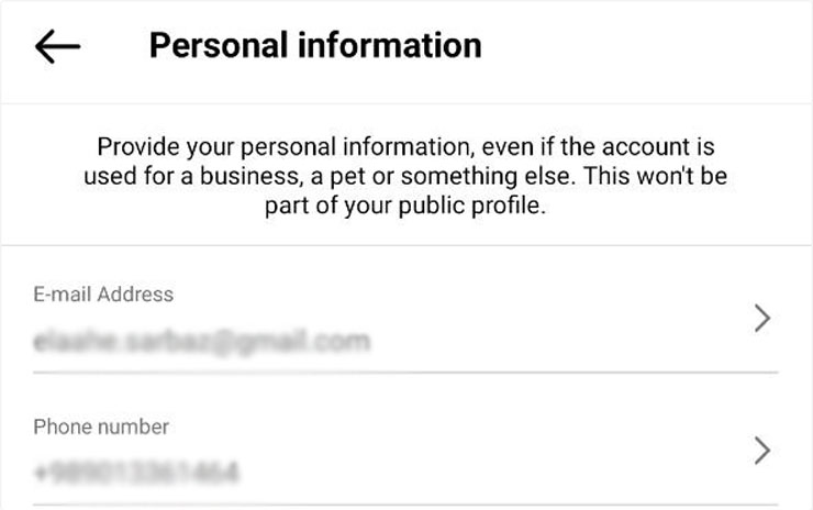 اضافه‌کردن ایمیل و تلفن در اینستاگرام