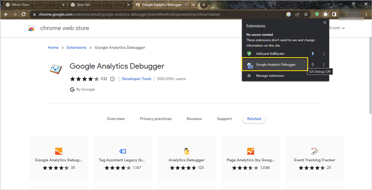 فعال‌کردن افزونه Google Analytics Debugger 
